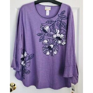 ALFRED DUNNER WOMEN'S TOPS PULLOVER SIZE 3X LAVANDA FLORAL EMBROIDERED PS2103